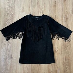 ★Org.$1100 ISABEL MARANT Black Suede Fringe Mini Dress Size 1★